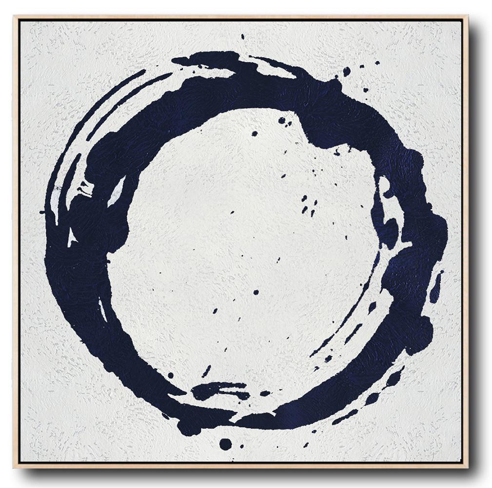 Buy Large Canvas Art Online - Hand Painted Navy Minimalist Painting On Canvas - Grey Abstract Painting Large